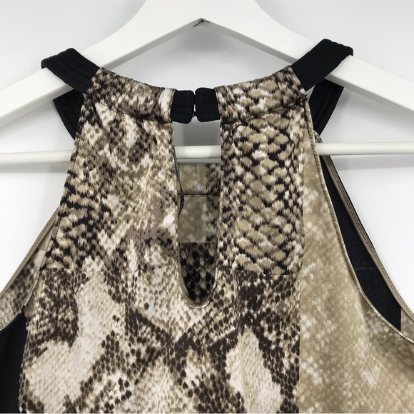 Elie Tahari Silk Snakeskin Print Halter Top Beige Tan & Black Keyhole Back SMALL - Picture 5 of 5